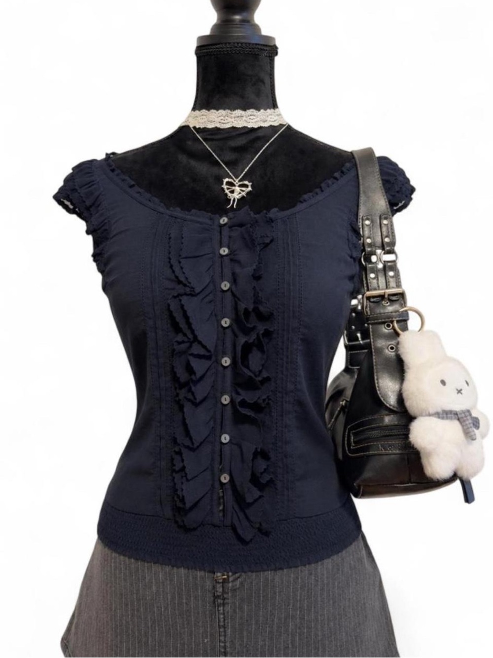 Navy Abercrombie ruffle blouse